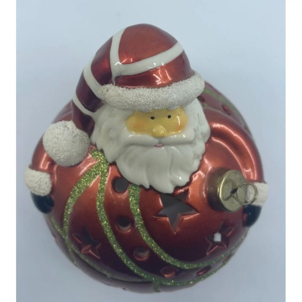 Santa Red Big Belly LED Light Up Ball Ornament Large 4.5